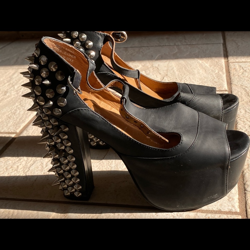 Jeffrey Campbell Black Leather Spike Platform - Picture 7 of 8